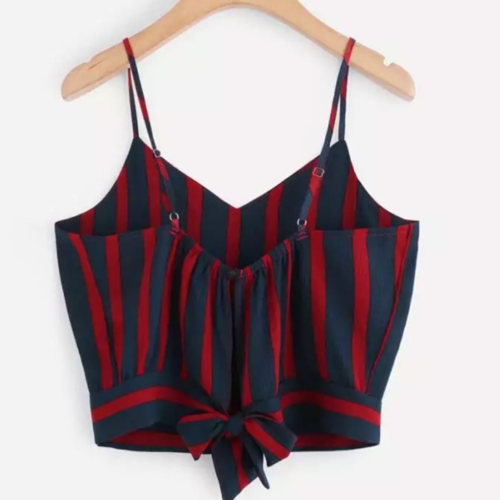 Striped V-neck Cropped Tank with Tie Back S/M/L - Picture 7 of 7